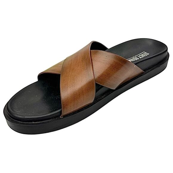 Stacy Adams Daniel Cross Strap Mens Slide Sandal - Brown Pre-Owned Size 10 M - Picture 7 of 10